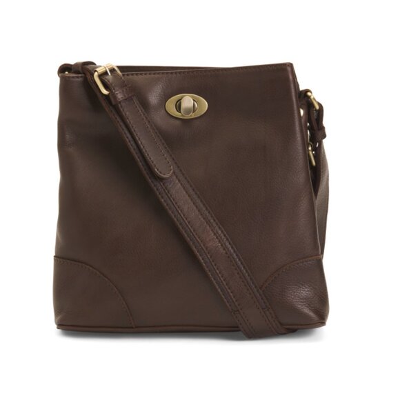 MARTA PONTI Chocolate Leather Dual Entry Turn Lock Bucket Bag - Picture 1 of 2
